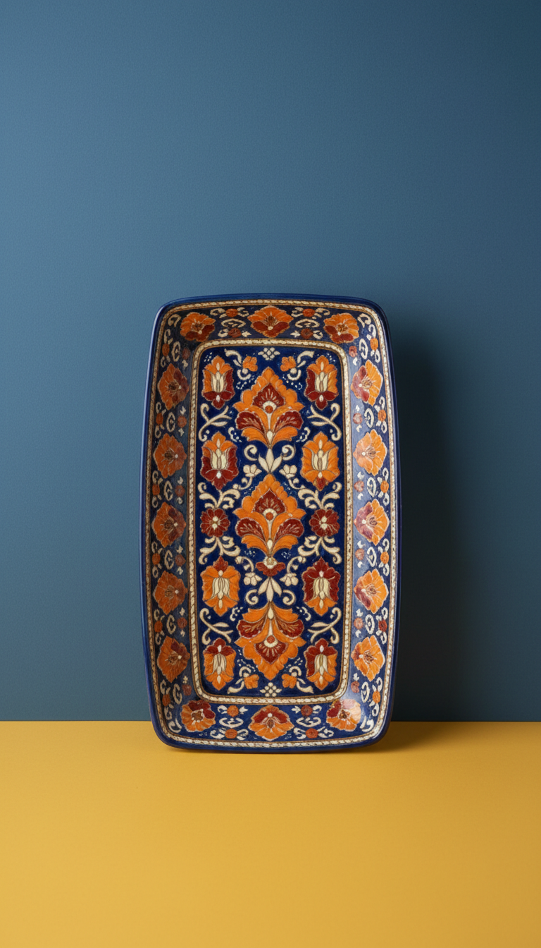 Indigo Ceramic Serving Platter with Rajasthani Pattern