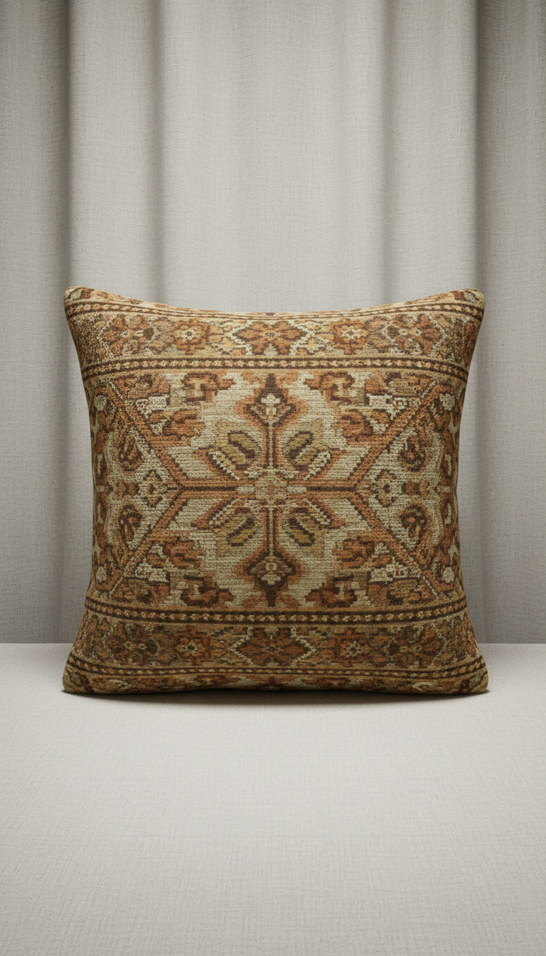 Patterned Cushion in Warm Umber and Sand