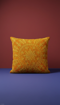 Embroidered Saffron Cushion with Gold Motif