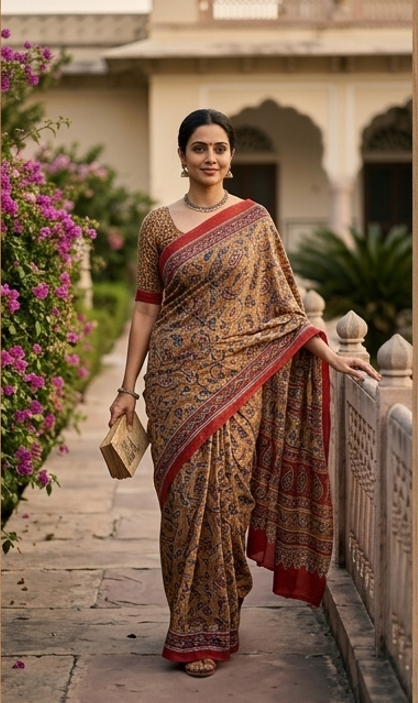 Bagru Hand Block print cotton Saree
